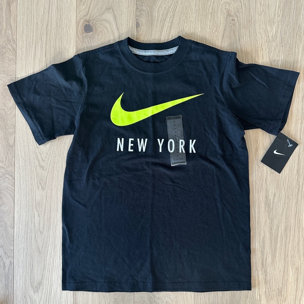 Nike New York Kids Black Tee with Neon Yellow Swoosh Size S